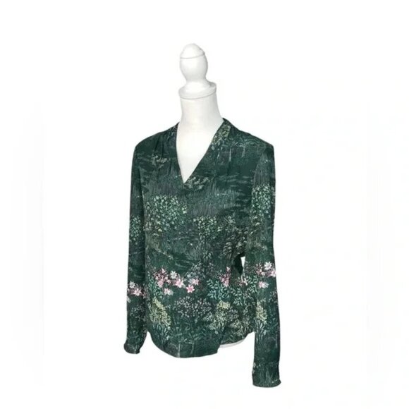 TED BAKER - Thessie Printed Pintuck Wrap Blouse - Green - Picture 1 of 4